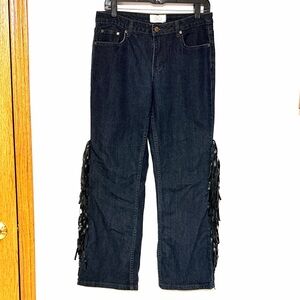 Fringe Side Dark Blue Denim Pants Midnight Velvet Catalog Urban Cowgirl Jeans